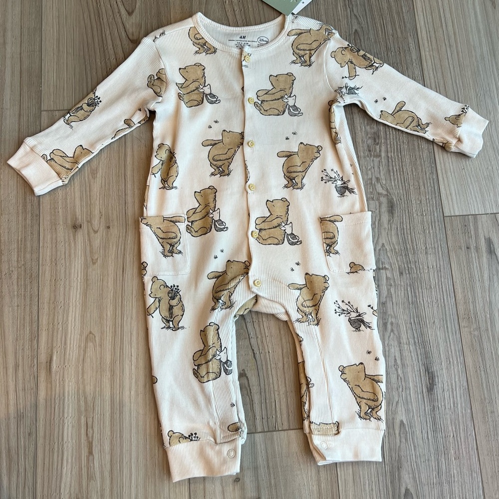 NWT H&M Disney Baby Winnie the Pooh Ribbed Organic Cotton Jumpsuit